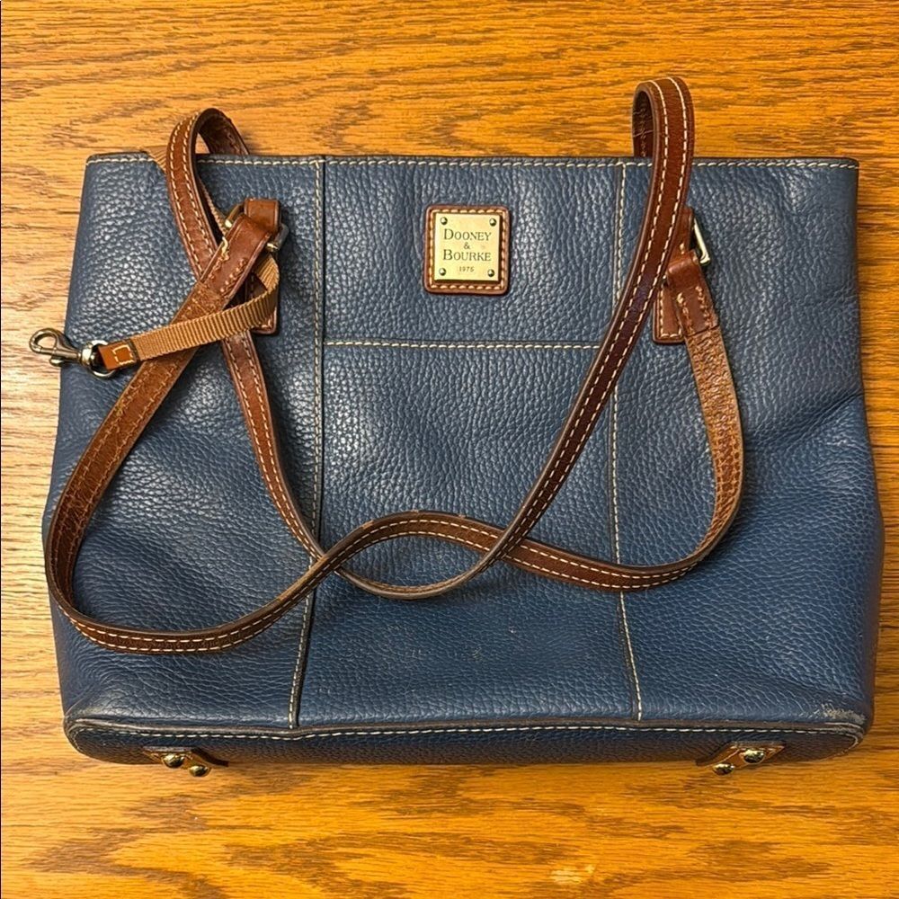 Dooney & Bourke Blue and Brown Pebbled Leather Tote